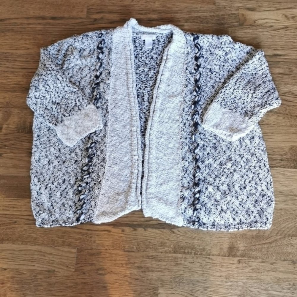 Chico's Heathered Open Front Cardigan Lace Details M